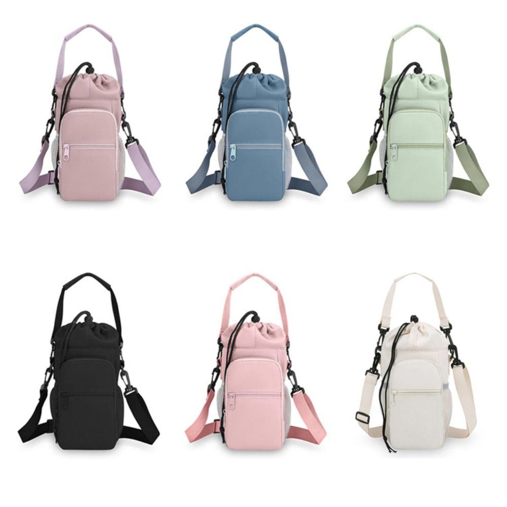 Nylon Water Bottle Holder Bag with Strap Large Capacity Insulating Cup Sleeve Portable Water-resistant Crossbody Bag