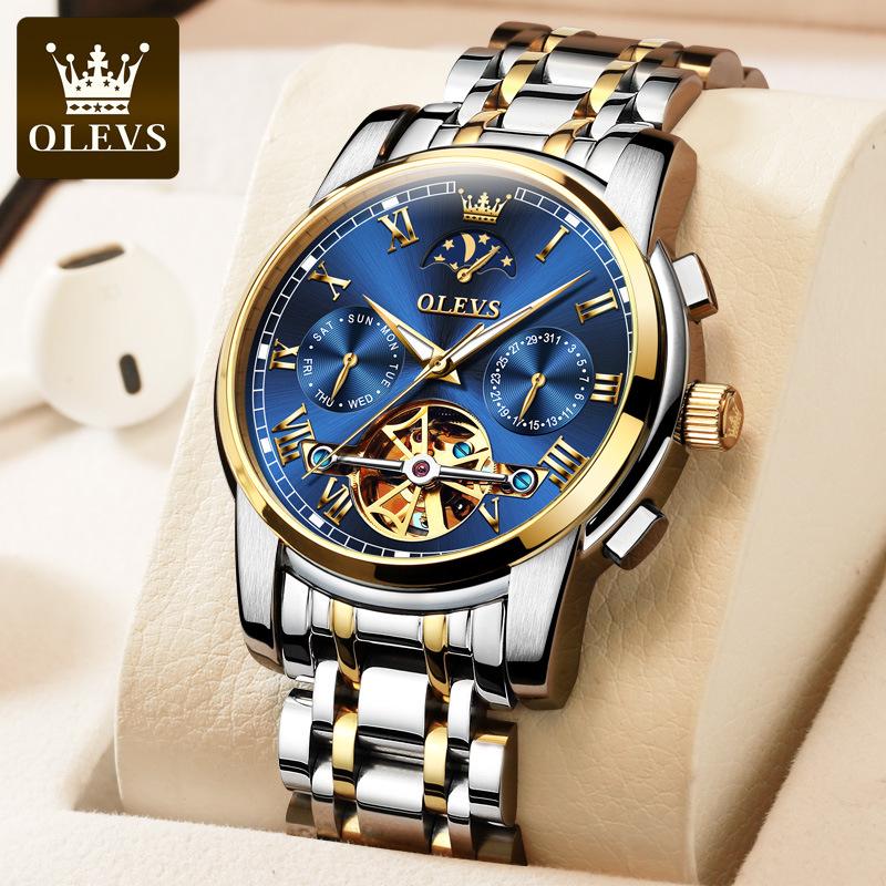 Oulisi Men's Automatic Moon Phase Skeleton Watch