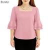 ZANZEA Blusa Elegante Casual da Donna con Scollo Quadrato, Maniche a Svasatura Ampie e Vestibilità Larga