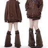 Brown Star Pattern Leg Warmers with Adjustable Leather Buckle Strap for Women Punk Flared Leg Covers Footless Socks  Brown