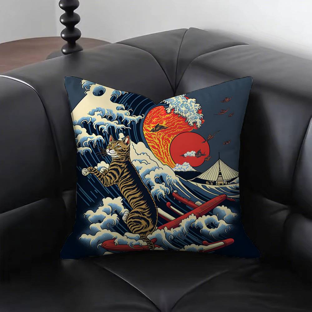 1pc The Great Wave Of Kanagawa Hokusai Pillow Case Square Bedroom Sofa Leisure Comfort Cushion Car Living Room Home Decoration