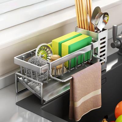 Kitchen Storage Rack with Chopstick Holder Large Capacity Strong Load-bearing Easy To Install Drain Rack Sponge Holder
