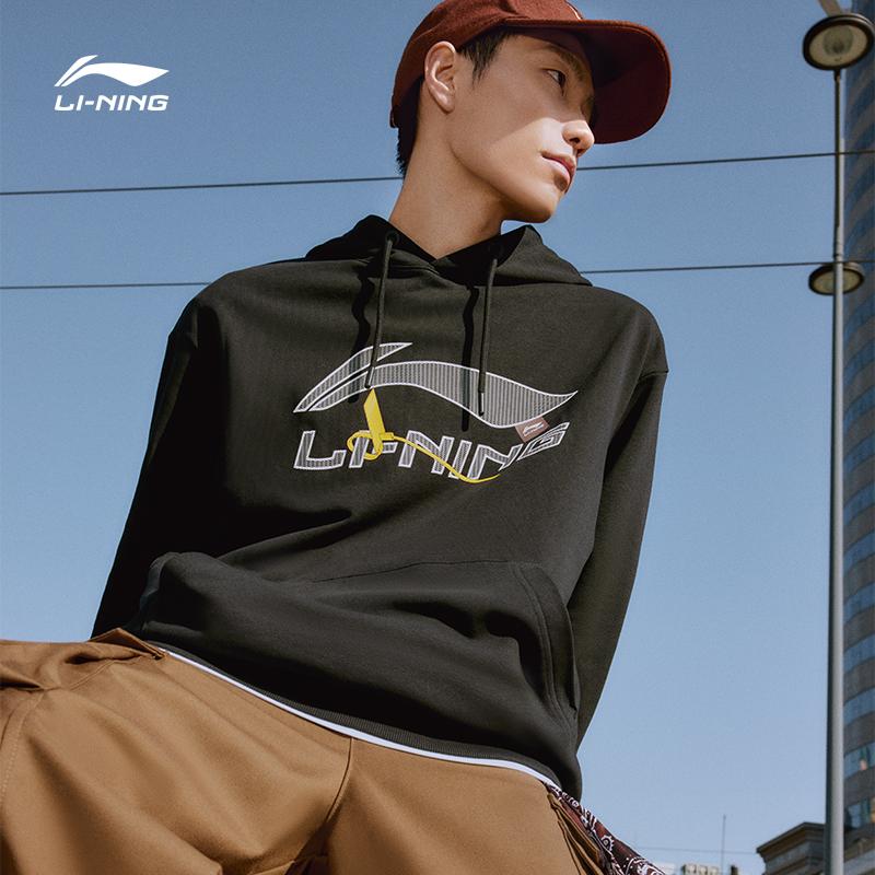 Li-Ning Logo Print Casual Terry Sweatshirt Unisex Tops Black AWDT601-1