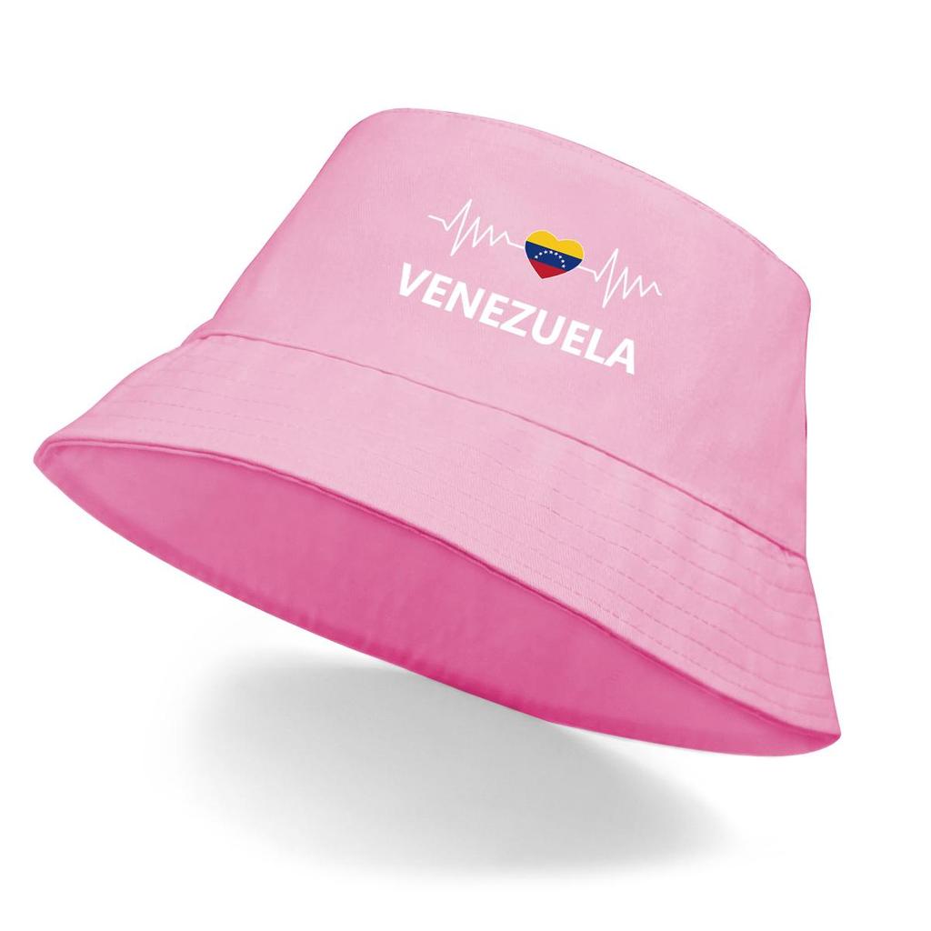 Bucket Hat With Heart Wave Venezuelan Flag Print , Patriotic Men's Hat Solid Color Spring Fashion Basin Cap
