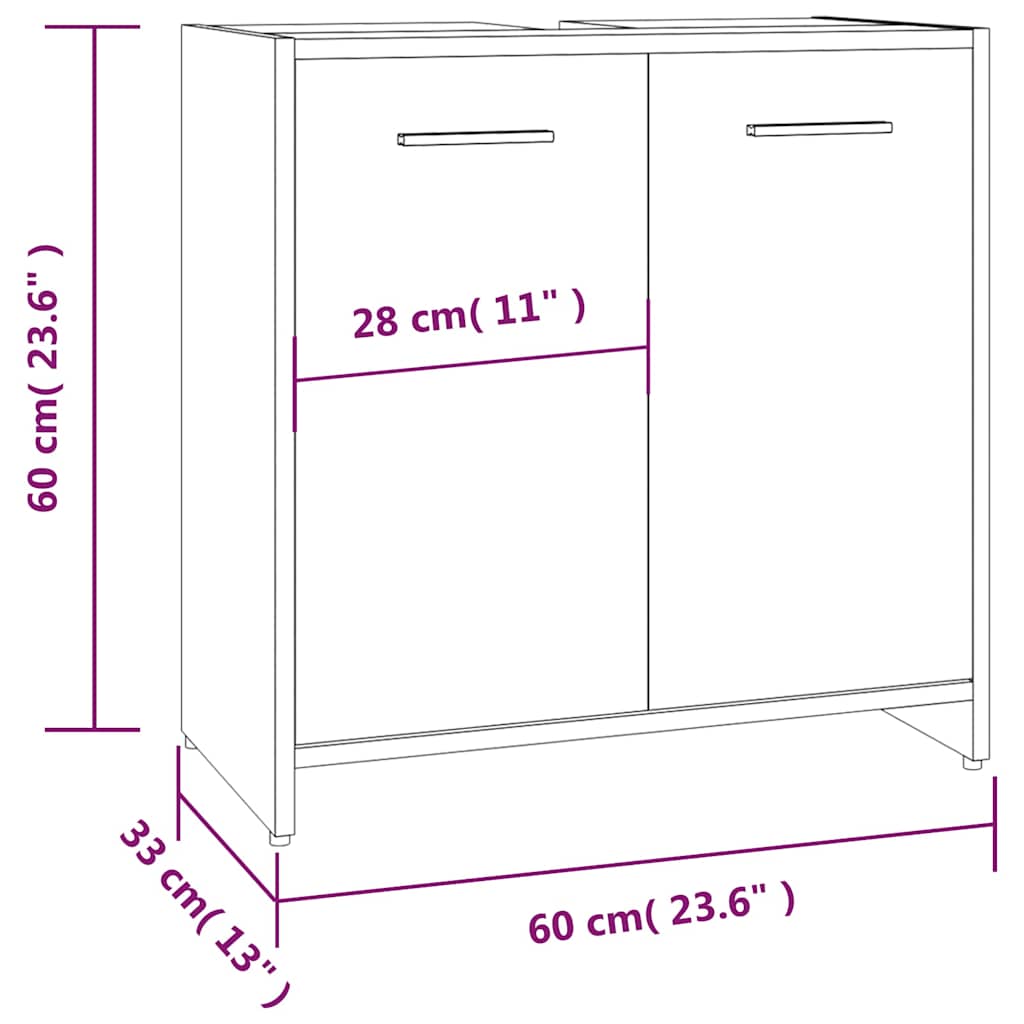 Bathroom Cabinet Gray Sonoma 60 X 33 X 60 Cm Particleboard