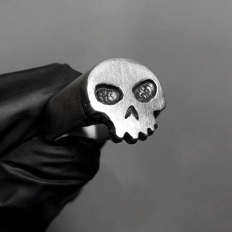Silver Yin Taifei Skull Couple Cartoon Ring - Original Thai Design, Simple & Stylish Adjustable