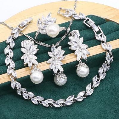 Europa und die Vereinigten Staaten Heißer Schmuck Allergie Perle Zirkon Armband Halskette Ohrringe Ring Schmuckset