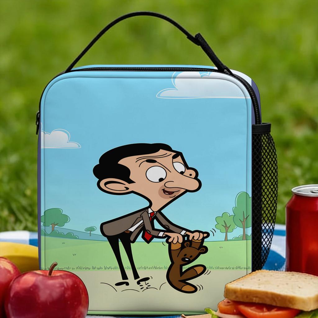 Funny Comedy Character Lunch Bag Mr.Bean Portable Zipper Lunch Box Unisex Picnic Cooler Bag Fun Waterproof Thermal Lunch Bags