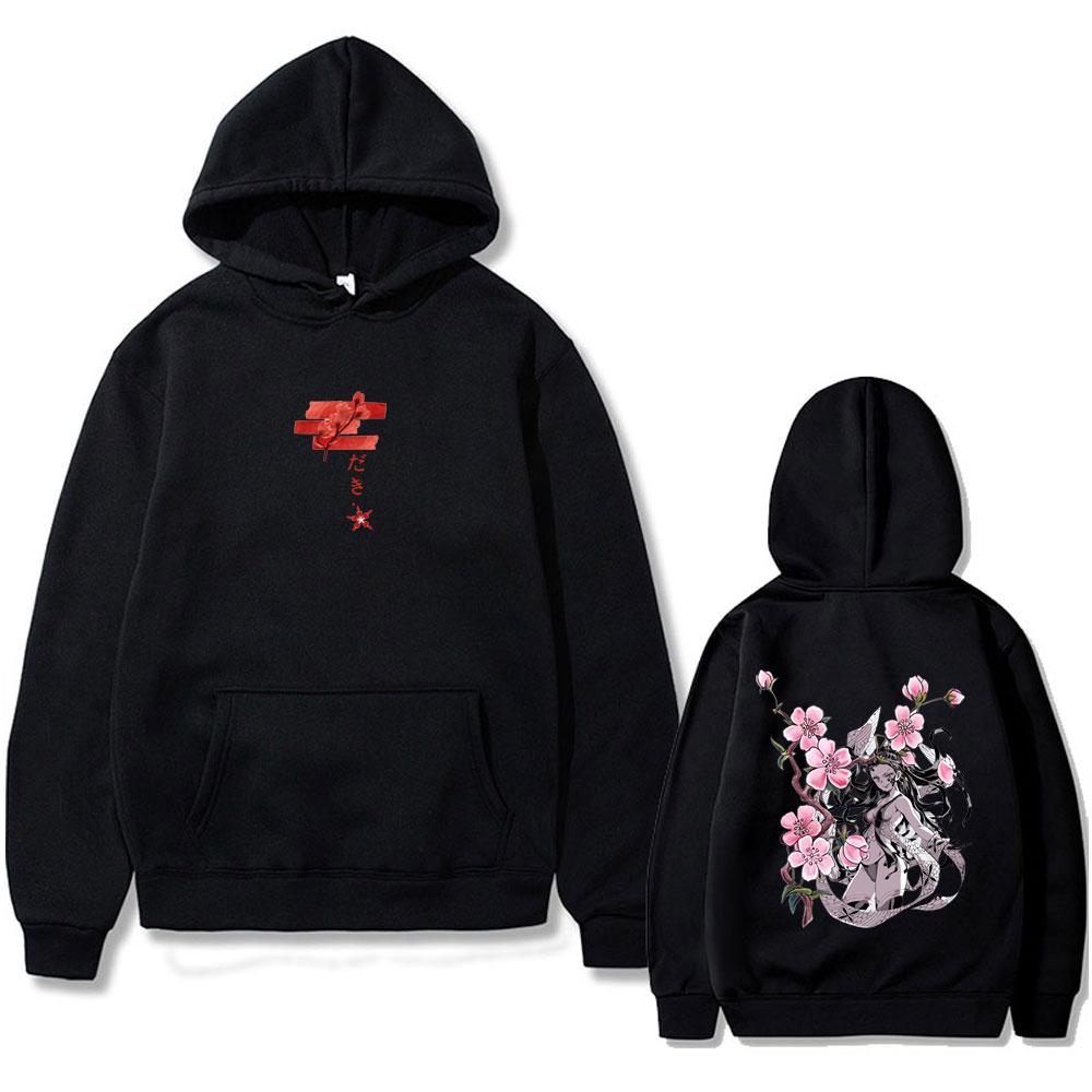 Anime Demon Slayer Daki Cherry Blossom Graphic Hoodie Men Women Oversized Hooded Sweatshirt Male Fashion Vintage Hoodies