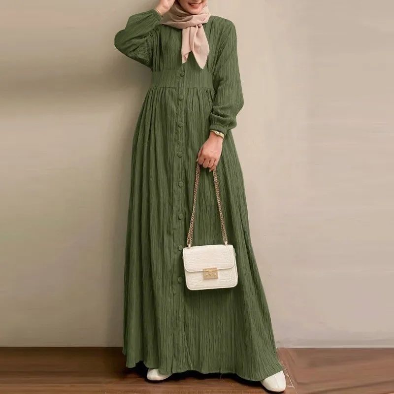 2024 Muslim Women clothes Retro Long sleeve Solid Robe Spring and Autumn New Elegant Casual Plus size Women clothes Dress