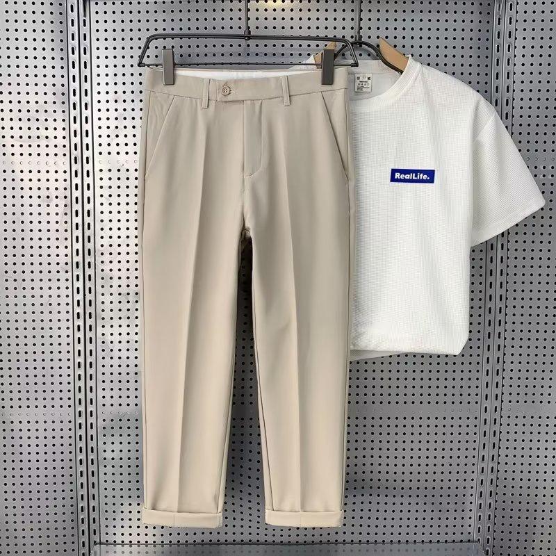 Casual Slim-fit Nine-point Trousers Men's Spring Drape Trend Light and Mature Style Professional Dress Ice Silk Thin Suit Pants