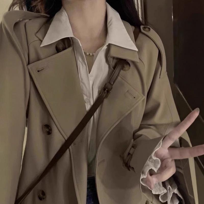 Windbreaker Coat Women's New Spring and Autumn British Style Mid-length Small Khaki Coat