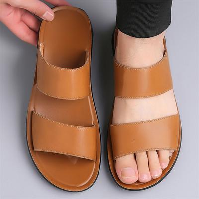 Hausschuhe für Herren Luxusmarke Leder Freizeit-Hausschuhe 2025 Sommer Neu Strand-Hausschuhe für Herren Rutschfeste Flache Sandalen Große Größe 48