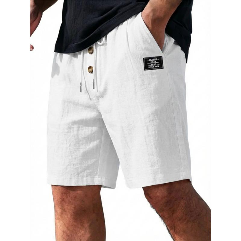 Mens White Linen Blend Drawstring Casual Shorts S белый