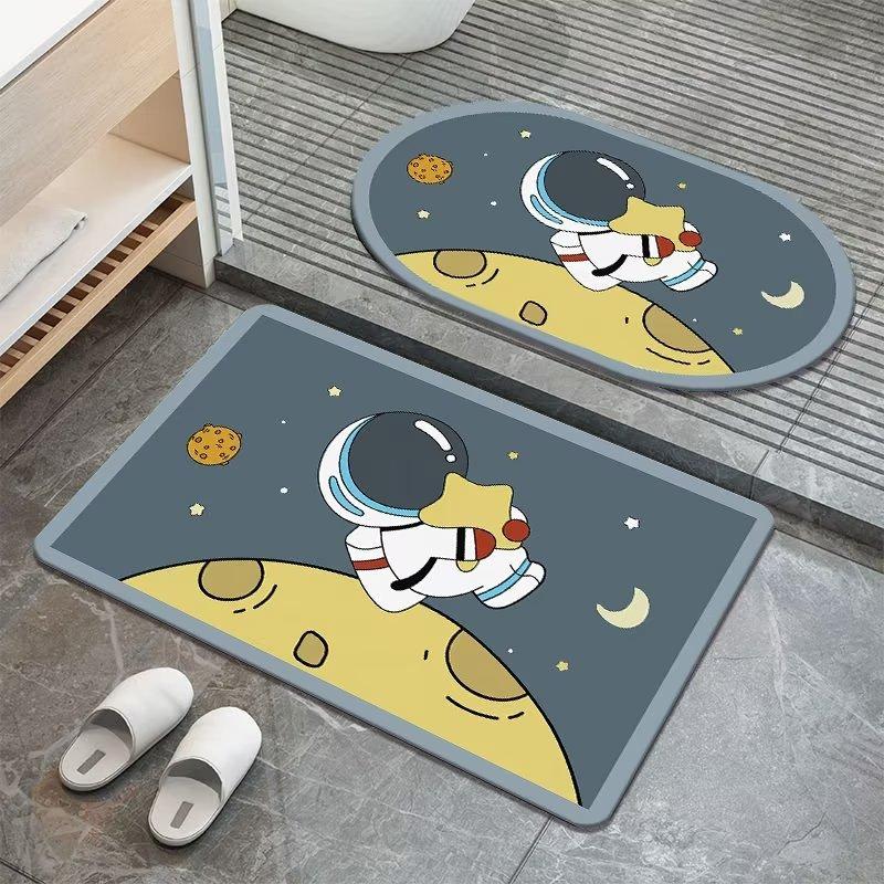 Cartoon Astronaut Diatom Mud Floor Mat Home Doormat Bathroom Moisture-wicking Non-slip Cushion Restroom Quick Drying Soiled Foot Mat