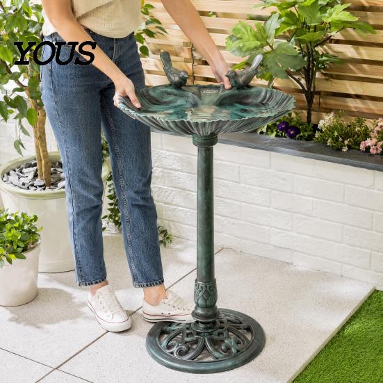 Ground Spike Bird Bath Pedestal Bath, Copper Resin Birdbaths Weather Resistant Floral Accents, Vintage Bronze Finish Garden Decor for