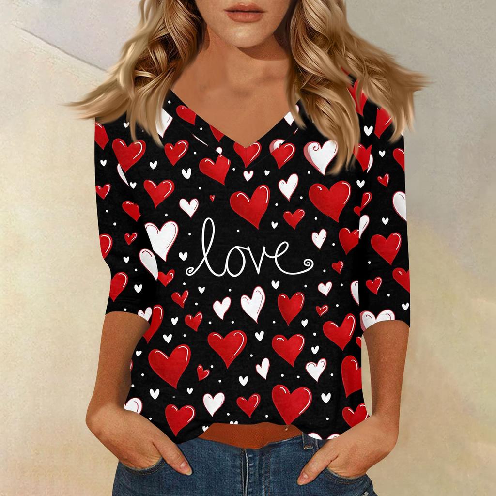 Women's T Shirt Print 3/4 Sleeve Daily Weekend Fashion Basic V- Neck Regular Top