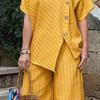 Women's Striped Short Sleeve 2 Piece Outfits Summer Crew Neck Top And Long Pants Matching Lounge Sets with Pockets