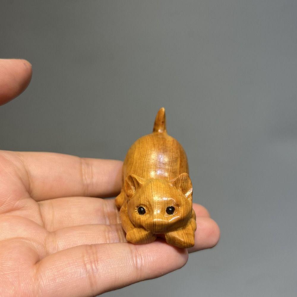 Hand-carved Animal Figurine Adorable Tea Pet Desktop Decor Cat Sculpture  Table