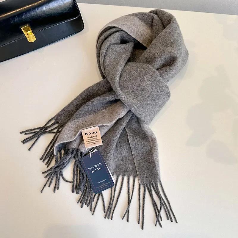High Quality Soft Warm Thick Scarf Women Men 100% Wool Double-sided Tassel Muffler Male Female Thermal Classic Shawl Ladies
