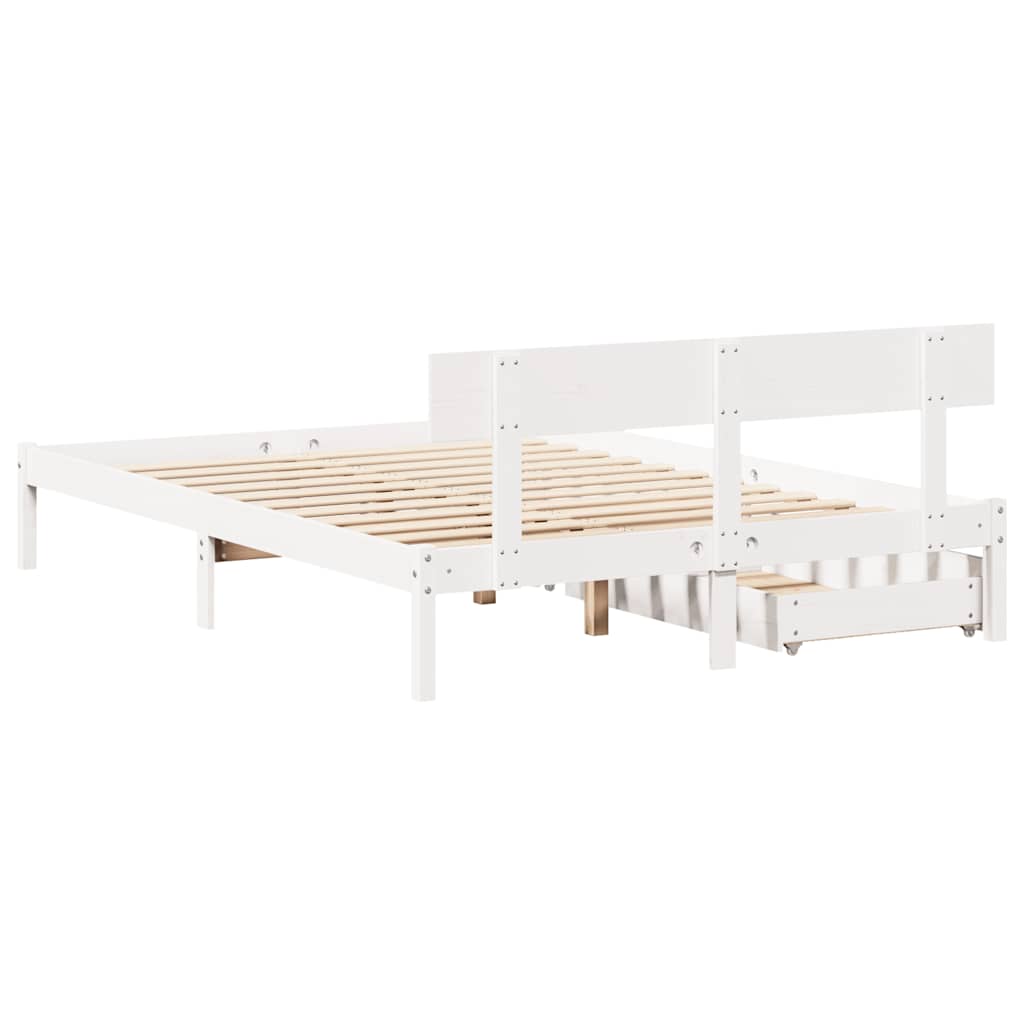 Vidaxl Bed Frame Without Mattress, White, 160X200 Cm, Solid Pine Wood