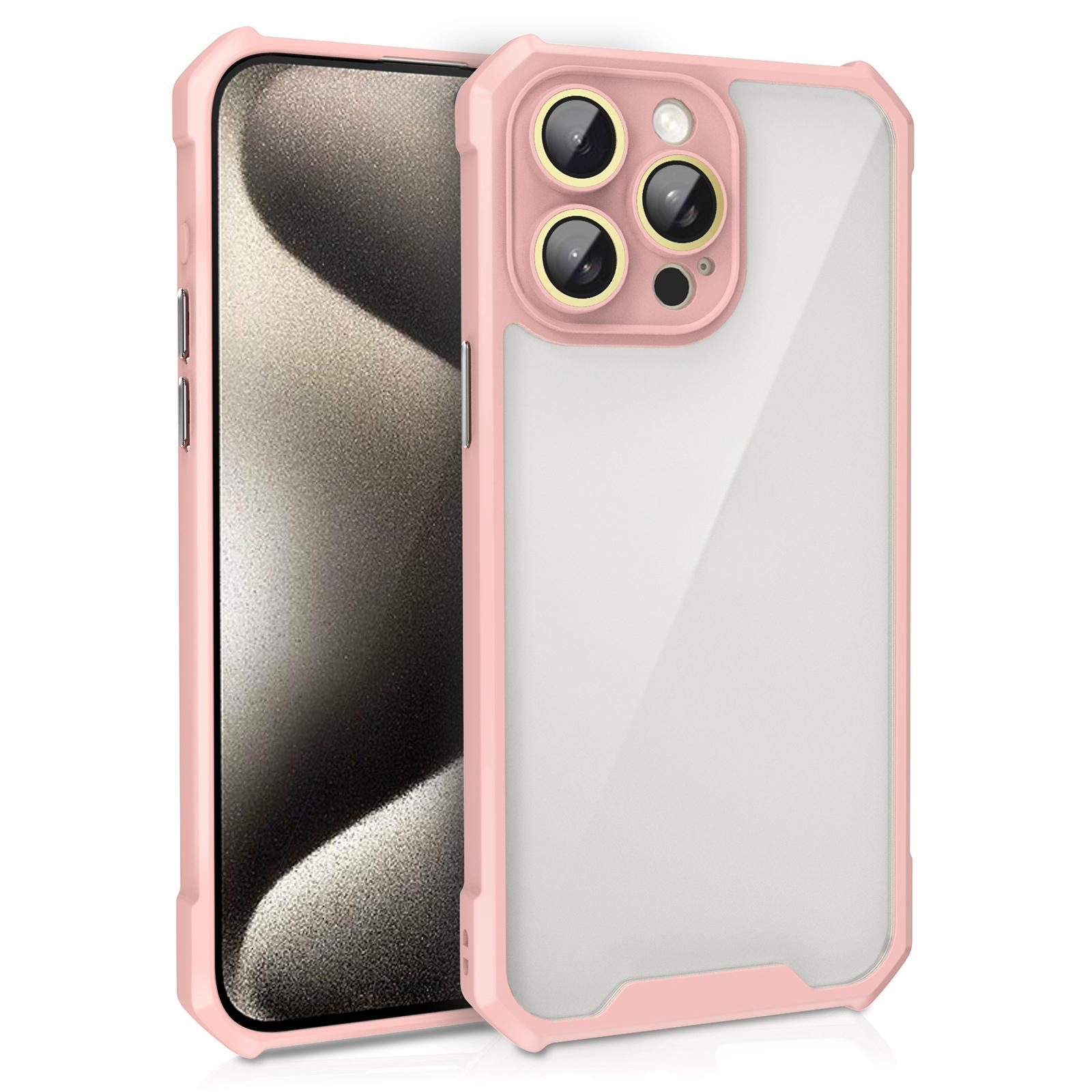 

For iPhone 13 Pro Case Acrylic+TPU Reinforced Corners Protective Cover with Lens Film Pink