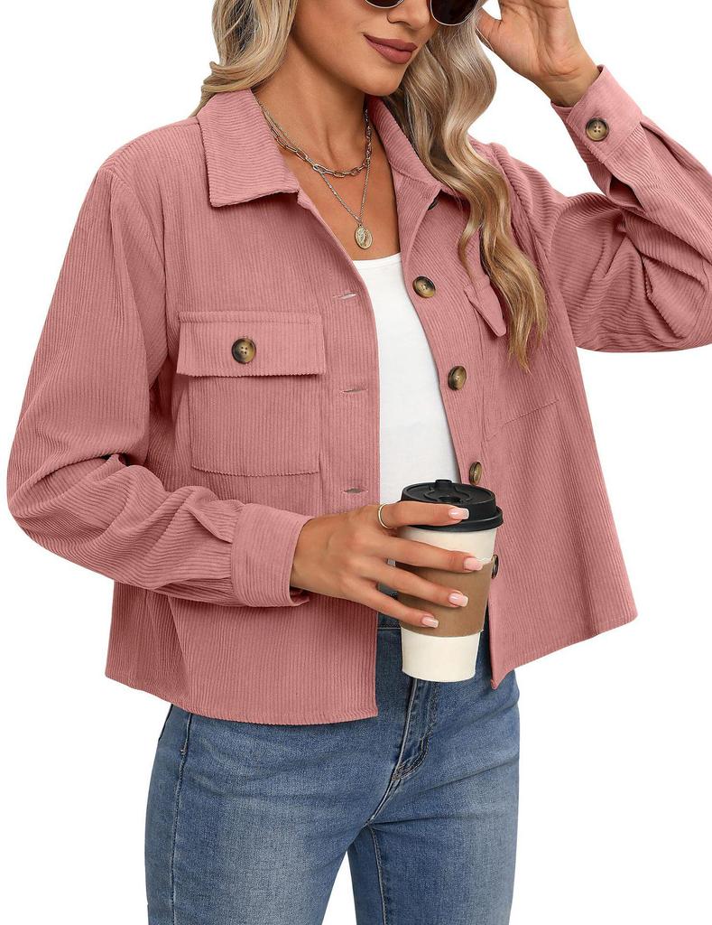 2024 Trendy Women's Casual Corduroy Crop Jacket: European & American Style Button-Up Cardigan