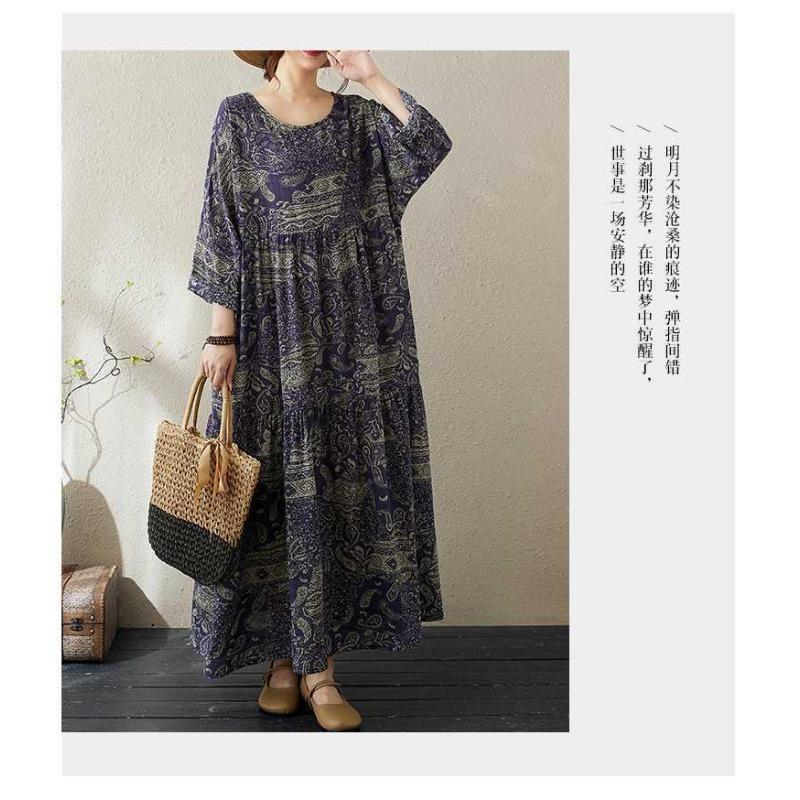 Round Neck Long Sleeve Loose Skinny Big Swing A-line Dress