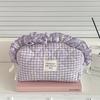 Fashion Lace Plaid Cosmetic Bag, Minimalist Niche INS Style, High-Value Look, Large-Capacity Portable Pouch Perfect for Home