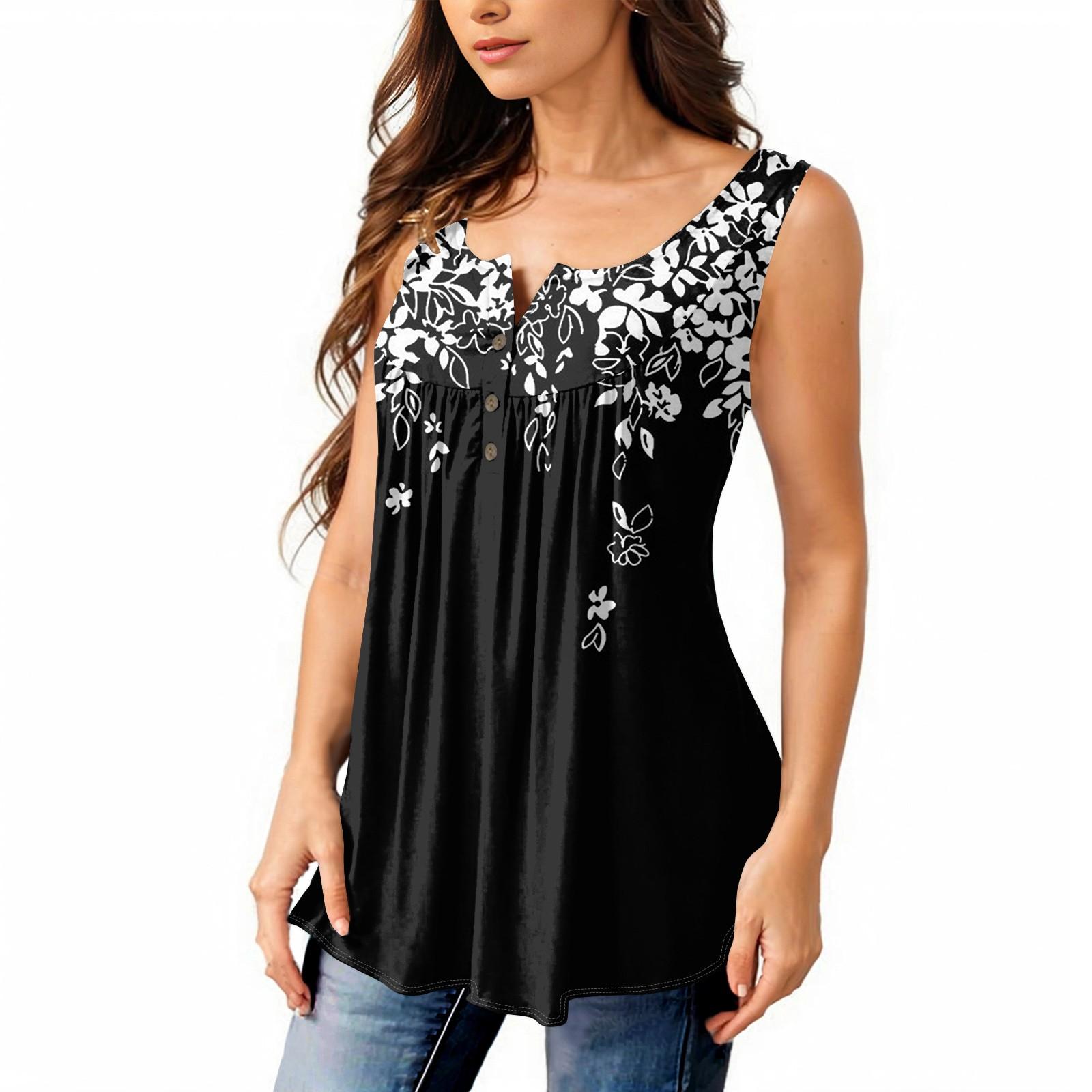 

Женская мода плиссированная безрукавка повседневная футболка жилет топ на пуговицах L чёрный