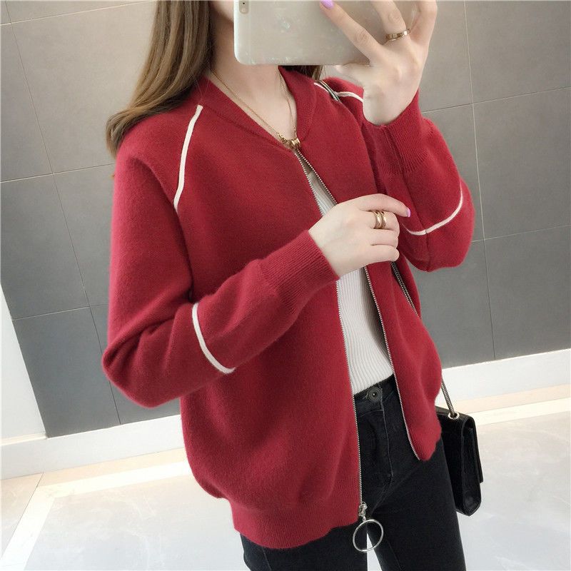 Women's Sweater Jacket Korean Autumn and Winter Versatile Loose Round Neck Lazy Style Short Long Sleeved Knitted Cardigan