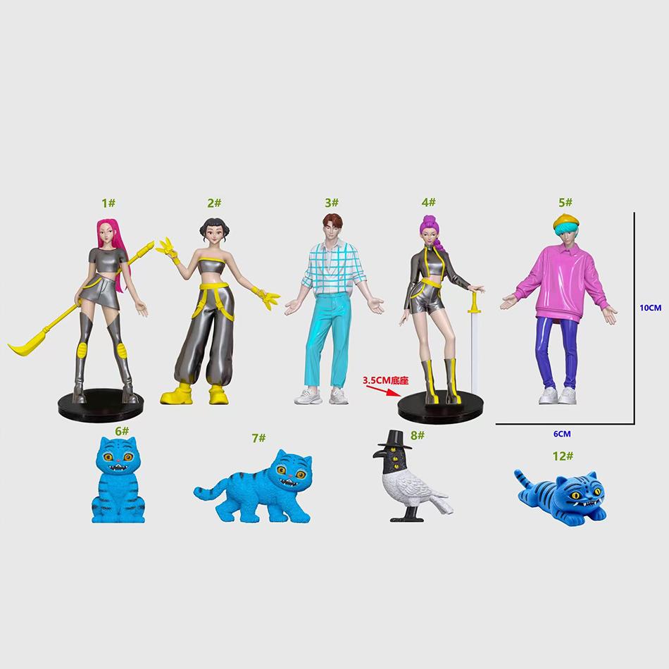 7-9pcs/Set Kpop Demon Hunters Action Figure Toy Derpys Tiger Rumi Mira Zoey Sussy Figurine Doll For Fans Gift Birthday Gift Toy