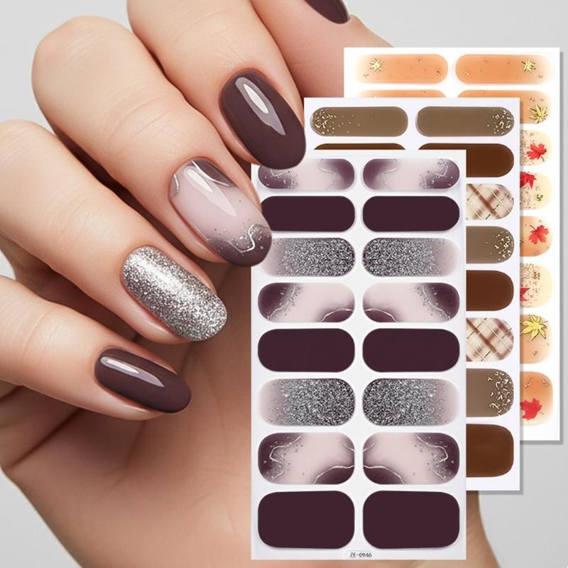 Strong Adhesive Nail Strips Polish Film Decals Stick On Art Decals Without LED Lamps Curing Stylish and Long Lasting