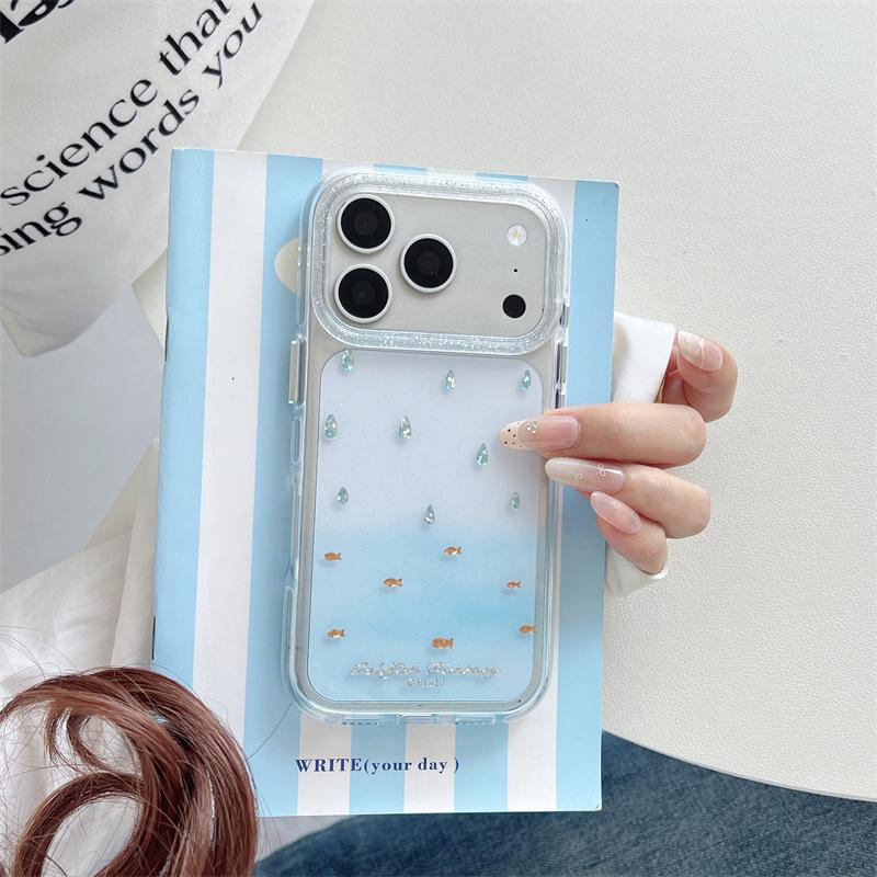 

Gradient Blue Raindrop Goldfish iPhone 17/16 Pro Max/15/14 Case with High-End Feel iPhone 16