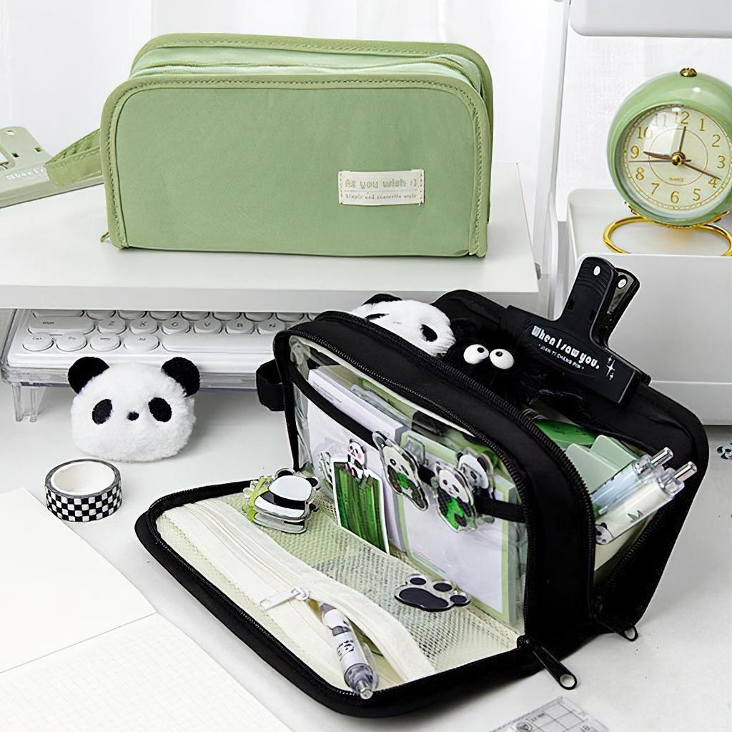 Double-sided Pencil Bag Pen Case 5 Compartments Multi Pocket Handbag Storage Pouch for Stationery School