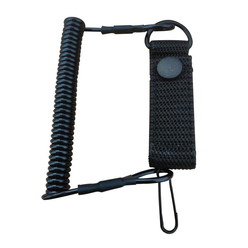 

Тактический пружинный пистолет, веревка, уплотнение для ремня, поясная цепочка, многофункциональная проволочная пружинная цепочка с защитой от потерь, походная пряжка, брелок чёрный