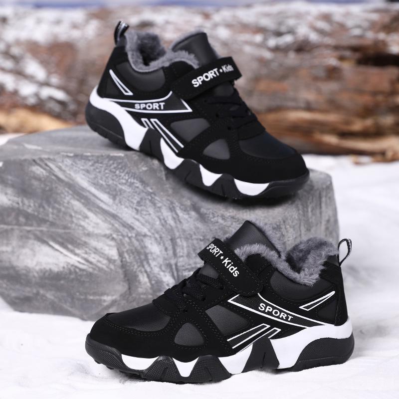 Boys' Velcro Sports Shoes: Warm Cotton, Plus Velvet, Winter 2025 Style for Older Kids and Elementary Students.