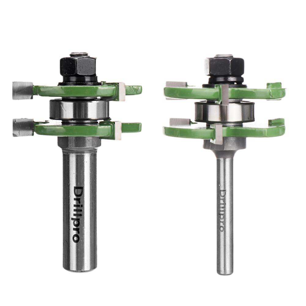 

Drillpro 2шт 1/2 или 1/4 дюйма хвостовик язык и канавка маршрутизатор бит набор 3-зубчатый Т-образный регулируемый фрезерный резак