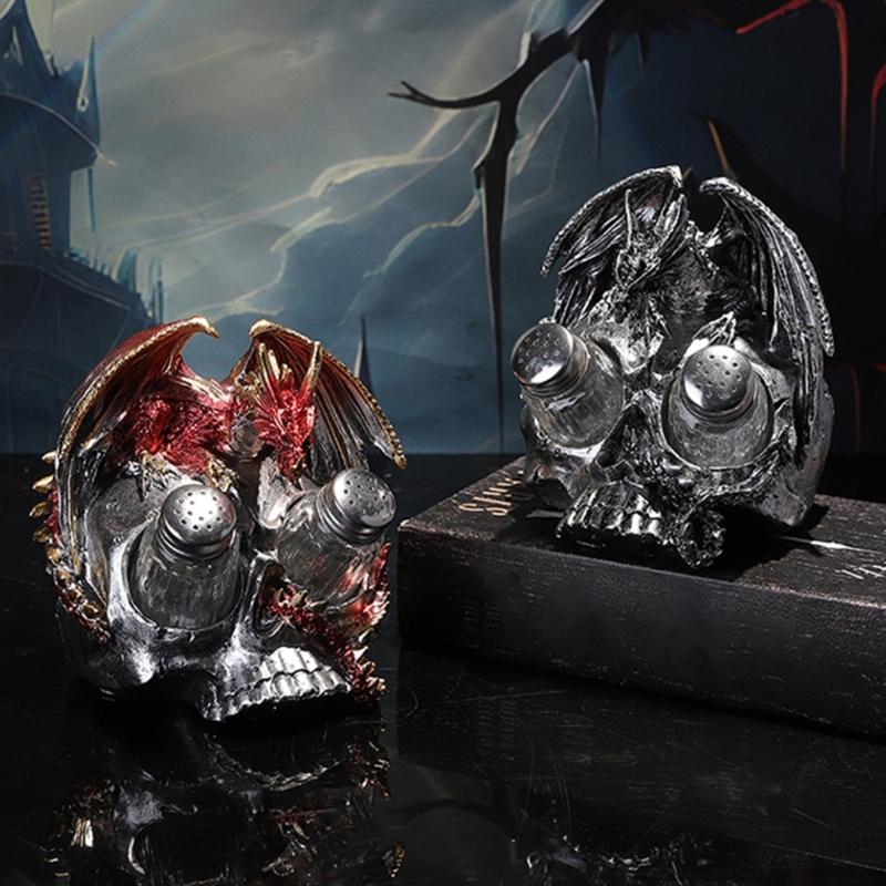 Decorative Skull Seasoning Box Rack Unique Beverage Stand Kitchen Accessory Seasoning Box Holder Resin Texture for Home