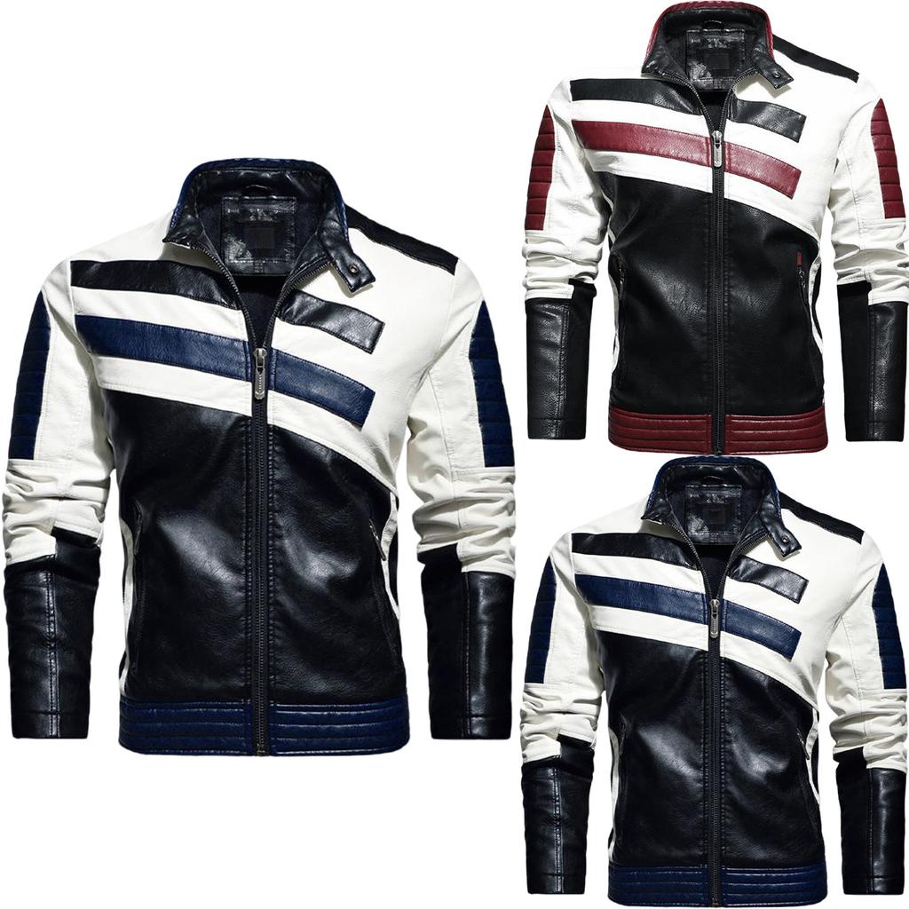 Men's Stand Collar Zipper Jacket Trendy Retro Distressed Men's Motorcycle Jacket