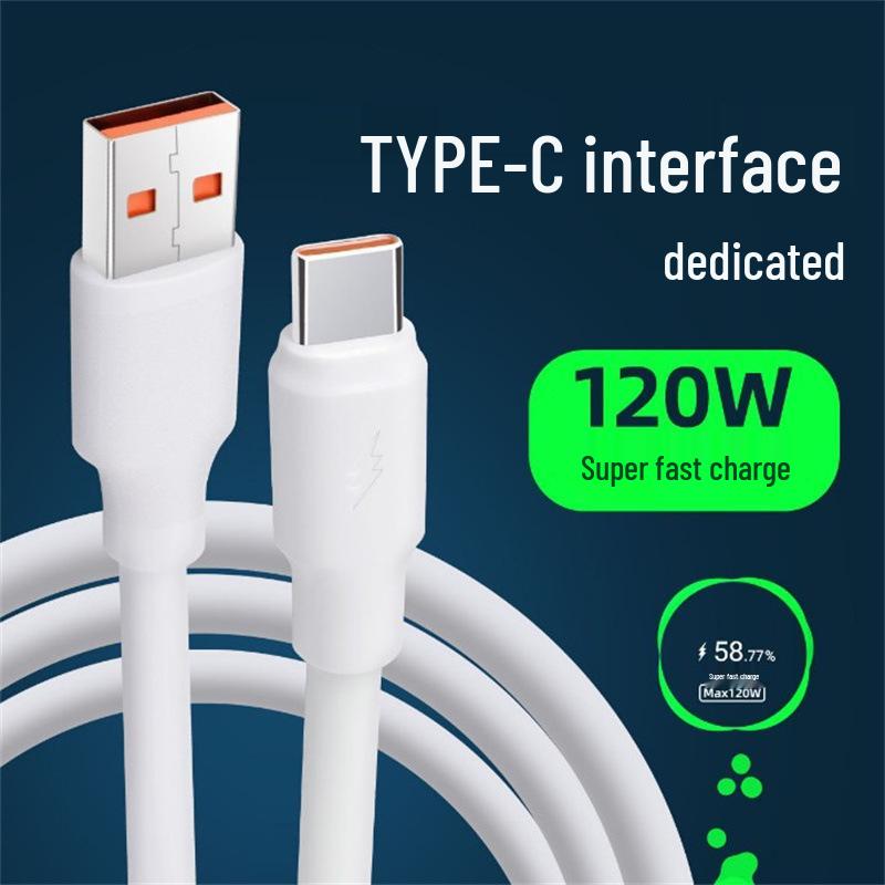 

120W Python High-Speed Charging Cable for Xiaomi and Huawei - 6.0 Silicone Data Wire, Durable and Suitable for Flash Charging. Type-C