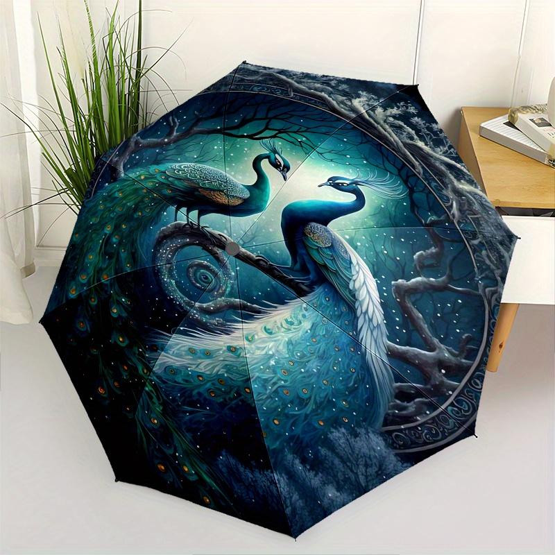 

Peacock, Fantasy Automatic Folding Umbrella 8 Ribs, Durable Iron Frame, Bright Color Pattern Compact Travel Umbrella, Suitable for Outdoor,