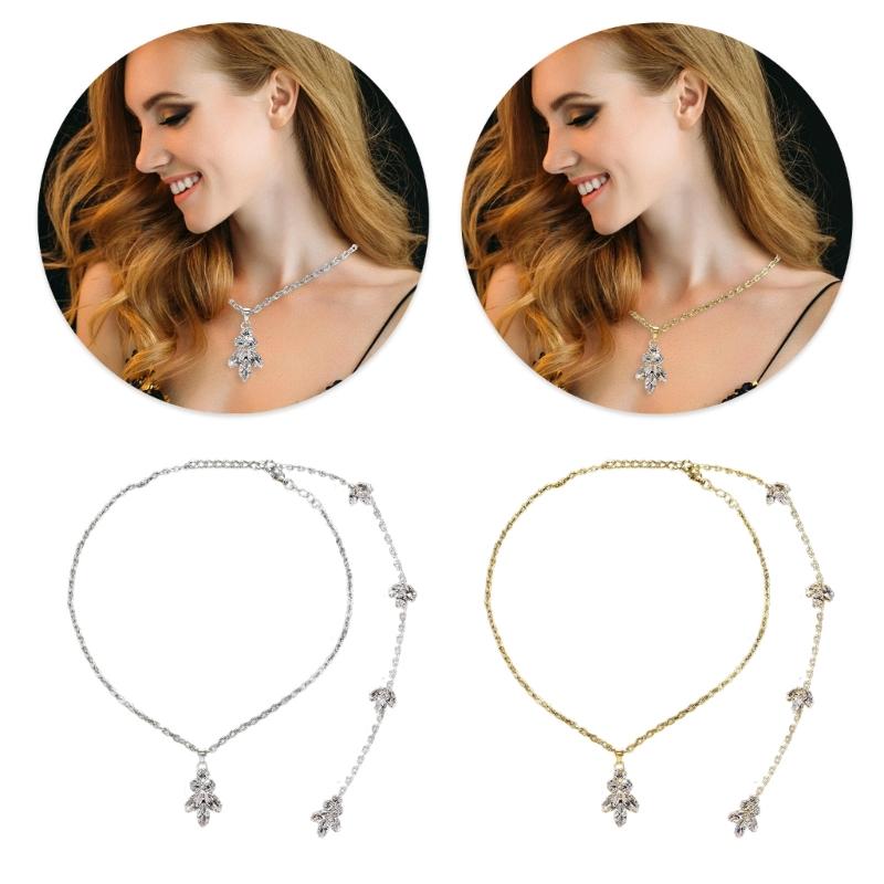 Rhinestones Bridal Back Chain Necklace Long Drop for Women Bride Ladies Body Chain Wedding Dress Body Jewelry Accessory