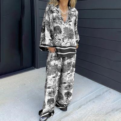 Women's Long Pants Fashionista V-neck Printed Long Sleeve Pocket Casual Women's Casual Suit