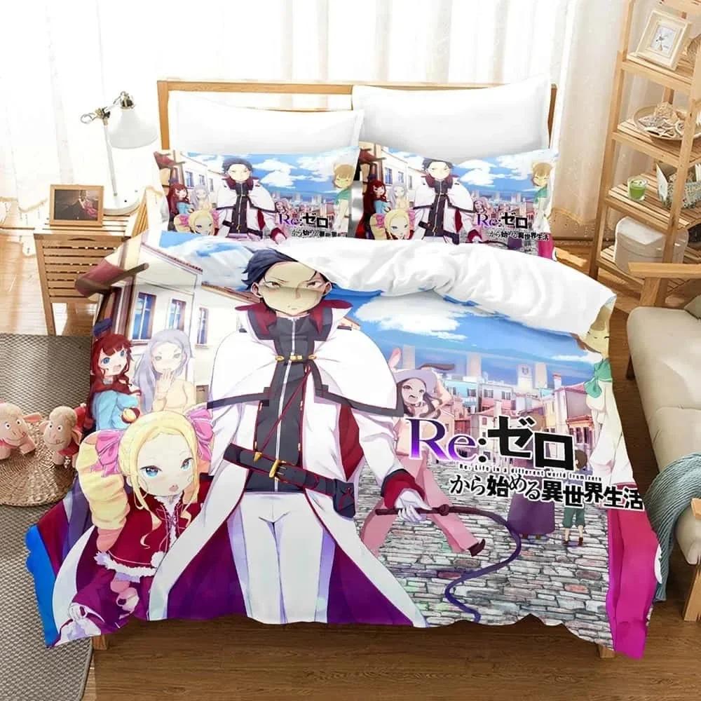 Anime ReZERO -Starting Life in Another World Bedding Set Printed Bed Set With Pillowcase Duvet Cover Soft Queen Super King Size
