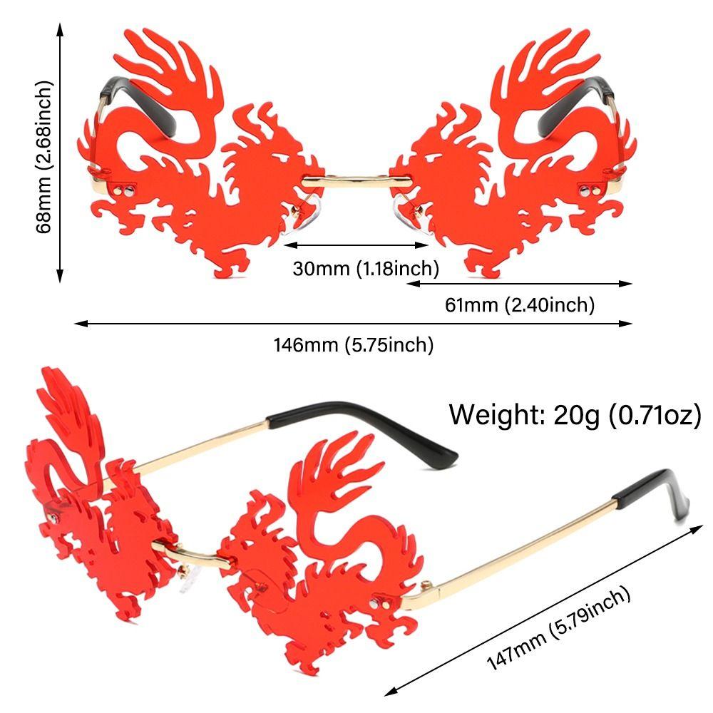 12Styles Chinese Dragon Shaped Sunglasses Metal Frame Rimless Sun Glasses Party Decor Glasses for Women Men UV400 Protection