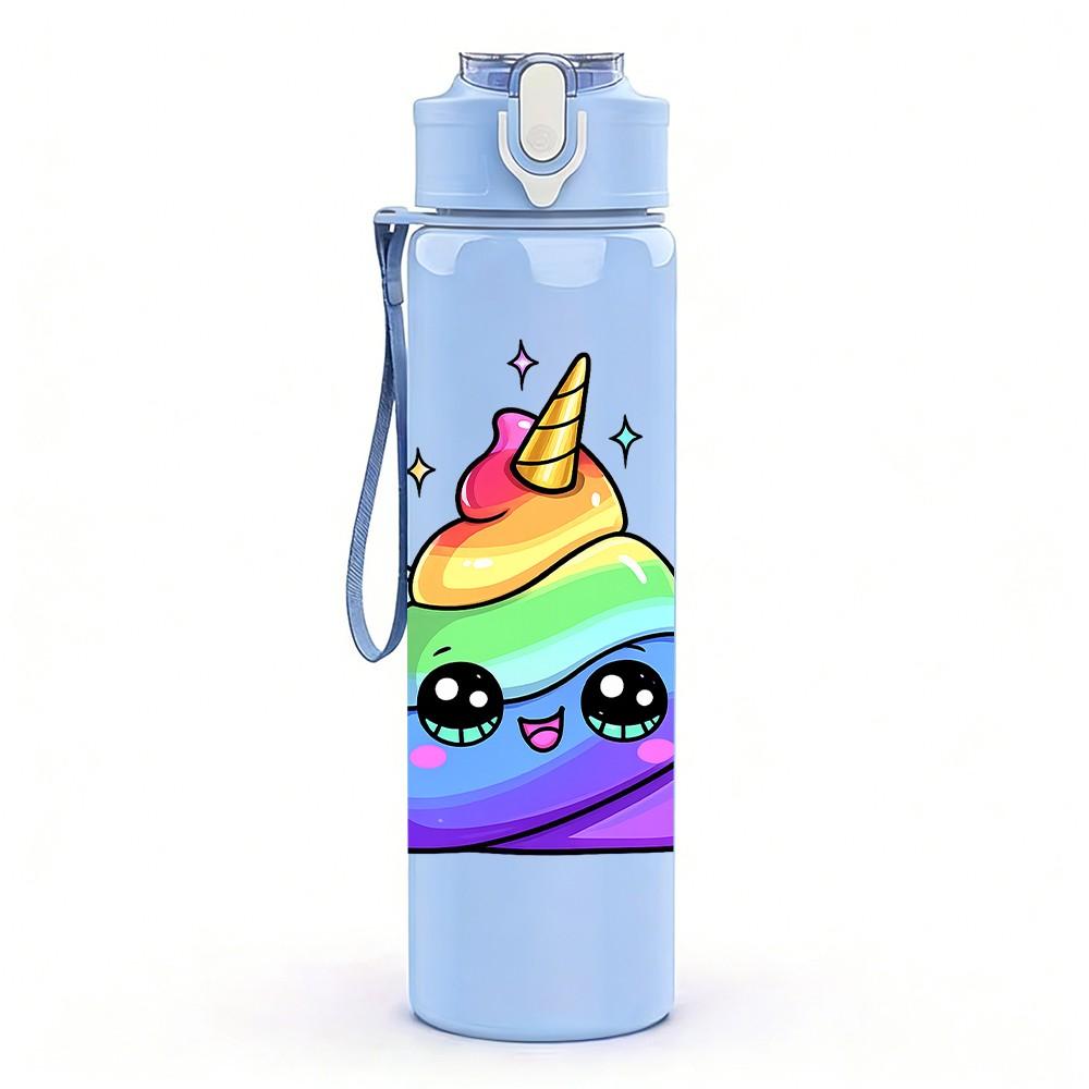 1PC Rainbow Unicorn Cartoon Pattern 750ml Color Plastic Sports Water Bottle Leakproof Flip Straw Lid Suitable for Sports Office Home Use