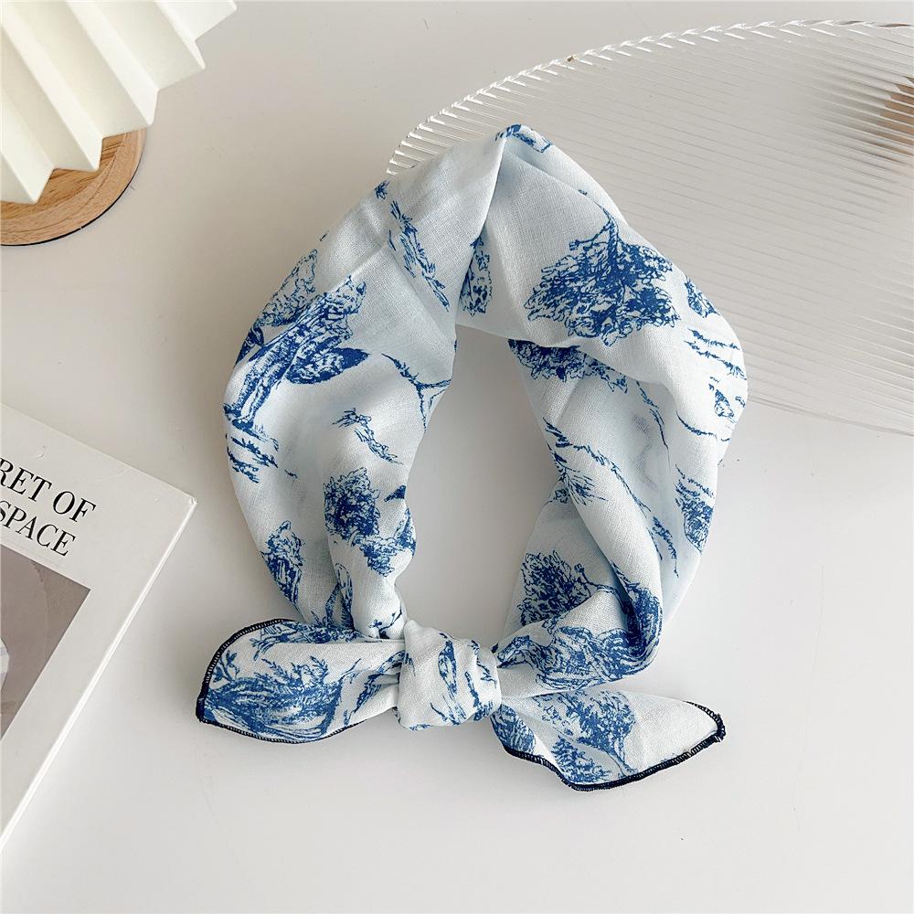 Cotton And Linen Small Square Scarf Silk Scarf Women'S Spring And Autumn New Style Artistic And Versatile Fashionable Temperament Headband Scarf