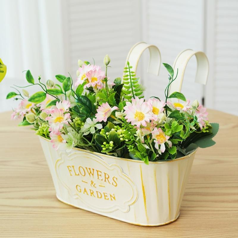 Metal Hanging Flower Pots for Railing Fence Planter Box with Detachable Hooks Drainage Holes for Outdoor Plant Balcony