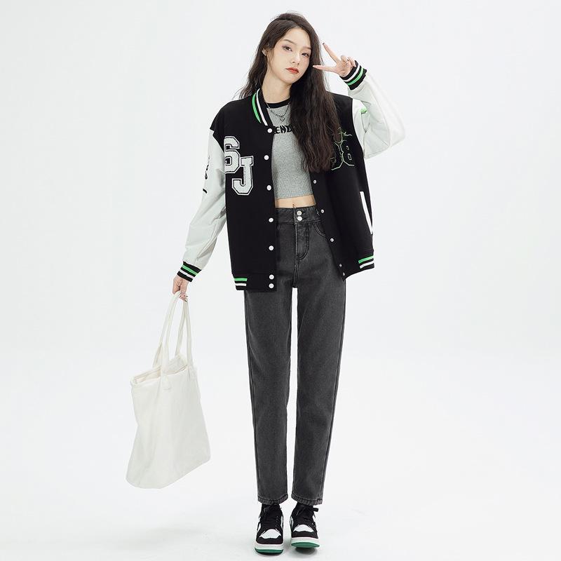 

Women s Winter 2023 High-Waisted Slimming Loose Straight Carrot Jeans with Fleece Lining Size 28